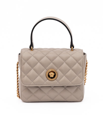 Versace Taupe gesteppte Lederhandtasche