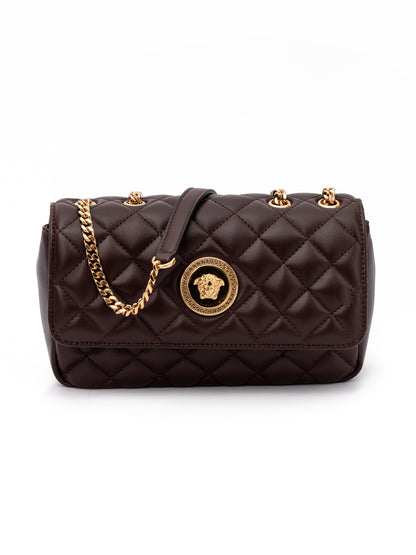 Versace Braune gesteppte Leder-Umhängetasche