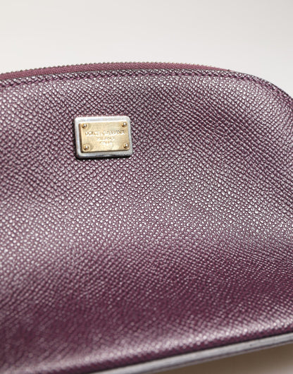 Dolce & Gabbana Dunkelviolette Leder Geldbörse mit DG Logo und Reißverschluss