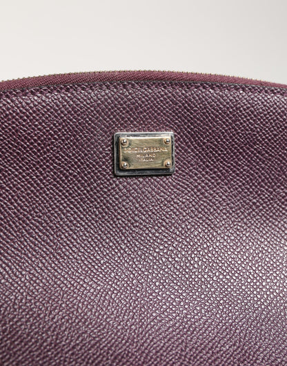 Dolce & Gabbana Dunkelviolette Leder Geldbörse mit DG Logo und Reißverschluss