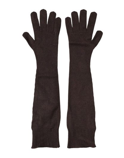 Dolce & Gabbana Braune Strickhandschuhe aus Kaschmir, Ellbogenlänge