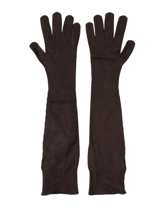 Dolce & Gabbana Braune lange Kaschmir-Strickhandschuhe