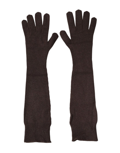 Dolce & Gabbana Braune Strickhandschuhe aus Kaschmir, Ellbogenlänge