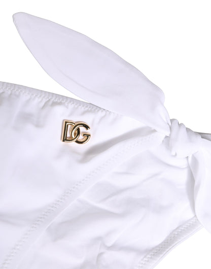 Dolce & Gabbana Weiße Bikinihose aus Nylon mit DG-Logo-Plakette