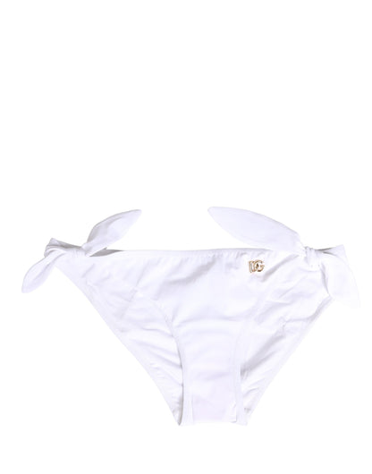 Dolce & Gabbana Weiße Bikinihose aus Nylon mit DG-Logo-Plakette