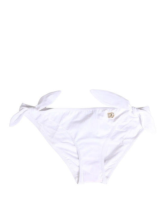 Dolce & Gabbana Weiße Bikinihose aus Nylon mit DG-Logo-Plakette