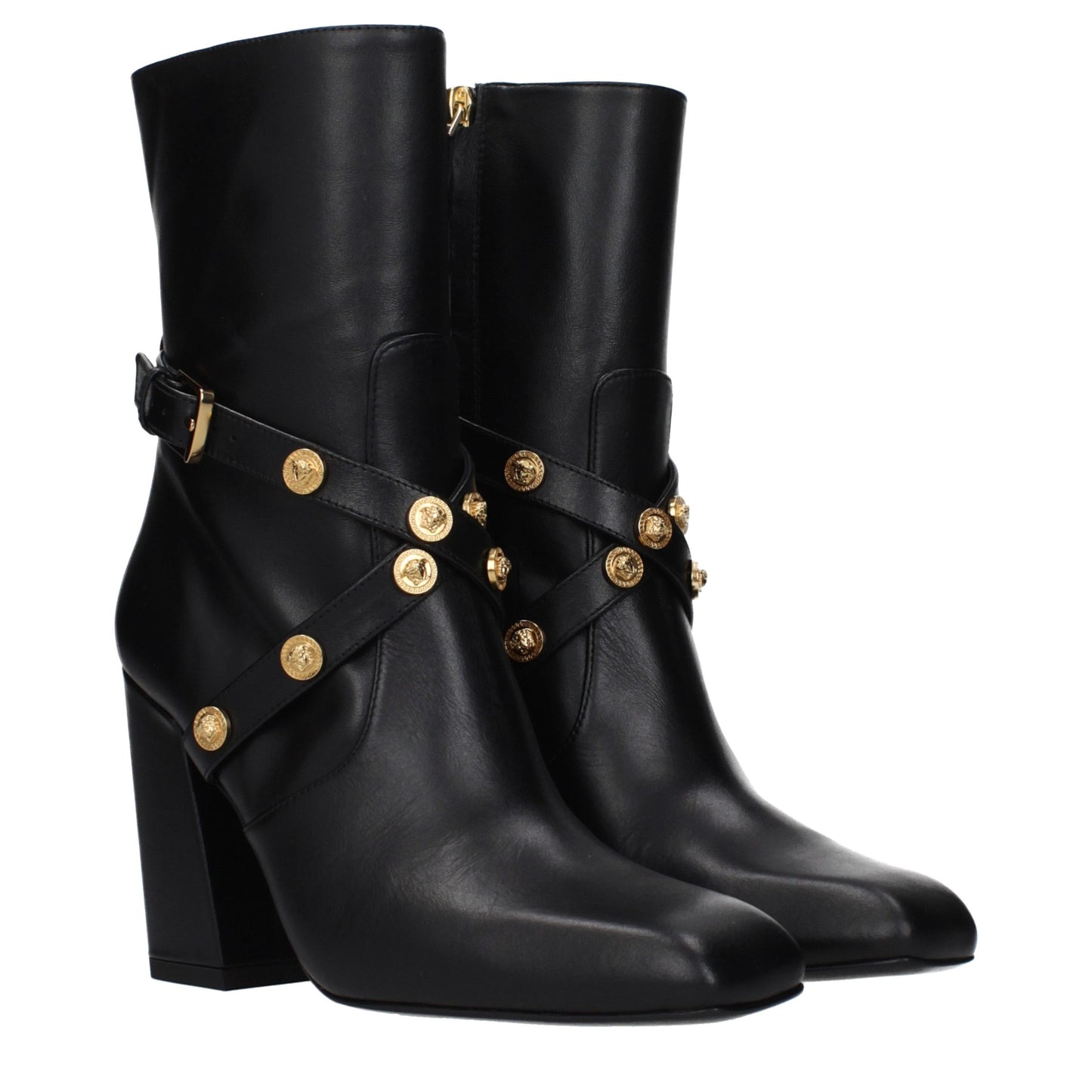 Versace Schwarze Leder-Stiefeletten