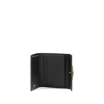 Ferragamo Schwarzes Kalbsleder Bos Taurus Portemonnaie