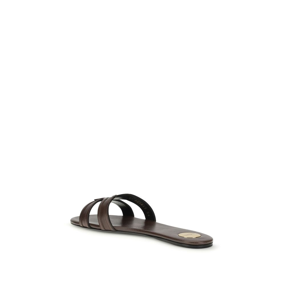 Saint Laurent Braune Sandalen aus Kalbsleder Bos Taurus