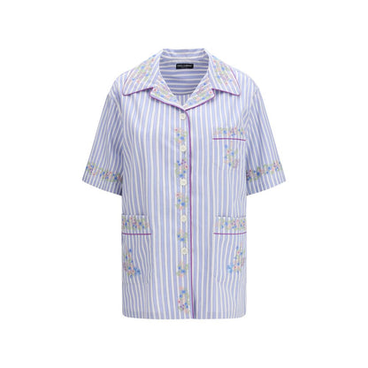 Dolce & Gabbana Blaues Baumwollhemd mit Muster