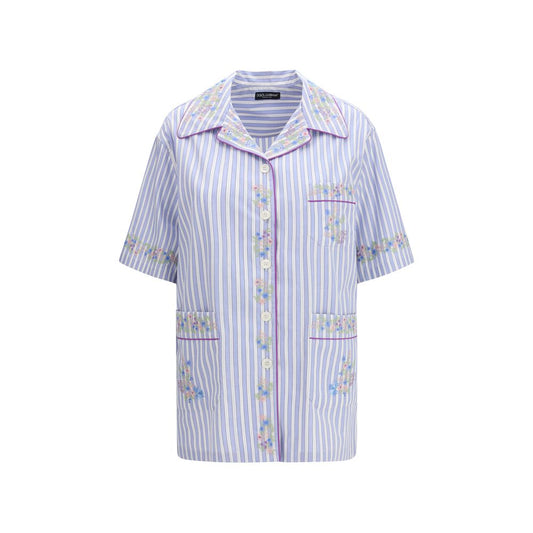 Dolce & Gabbana Blaues Baumwollhemd mit Muster
