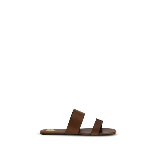 Saint Laurent Braune Kalbsleder Bos Taurus Flache Sandalen