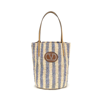 Valentino Garavani Eimer-Tasche aus blauer Raffia