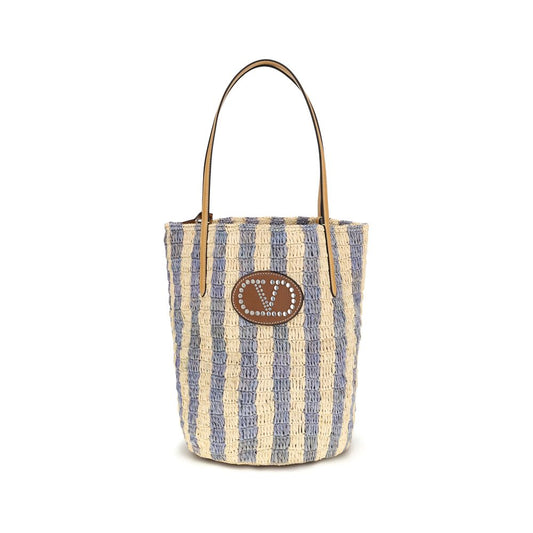 Valentino Garavani Eimer-Tasche aus blauer Raffia