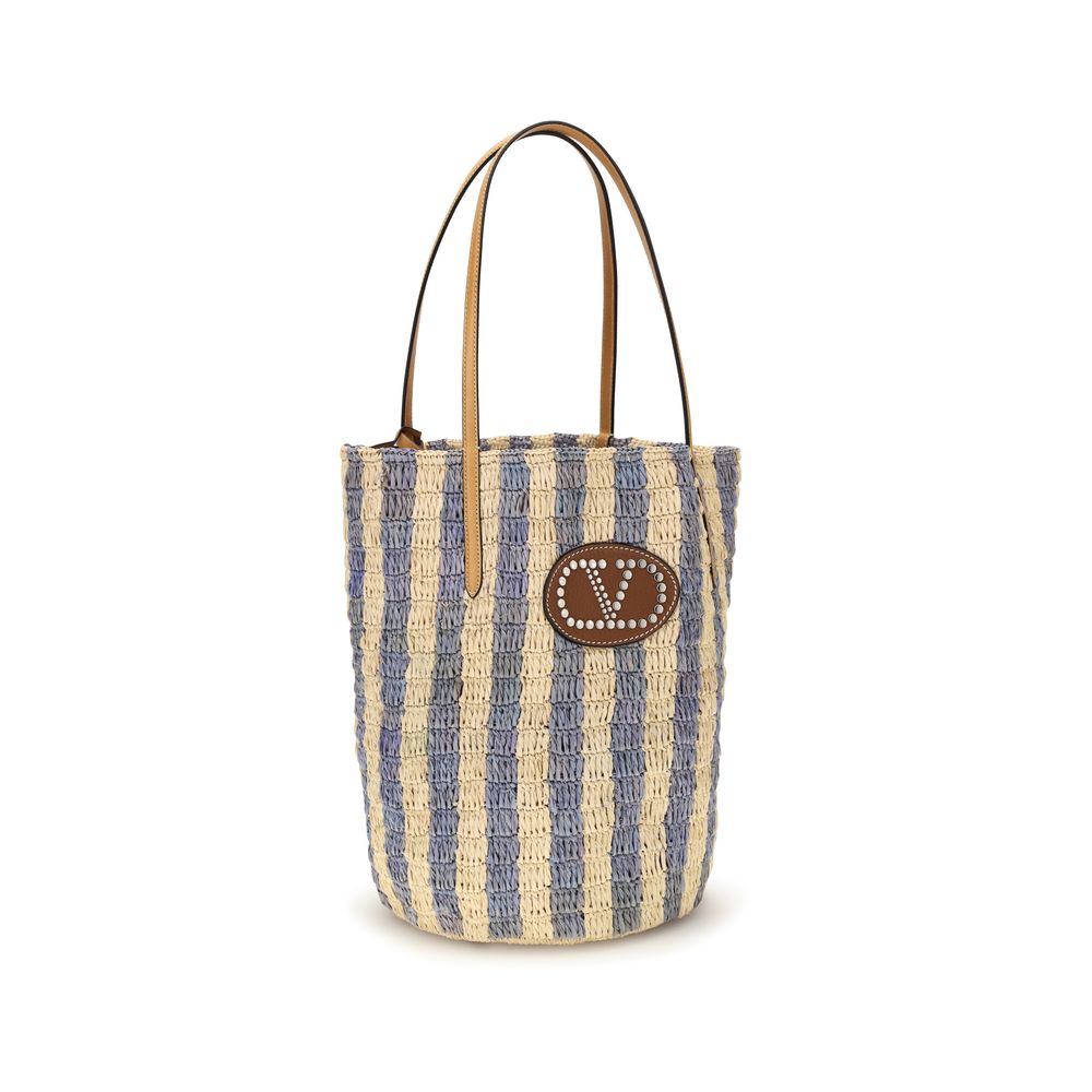 Valentino Garavani Eimer-Tasche aus blauer Raffia