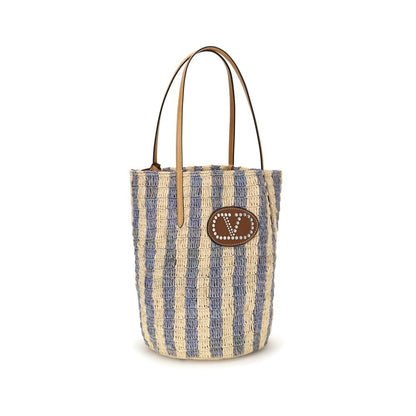 Valentino Garavani Eimer-Tasche aus blauer Raffia