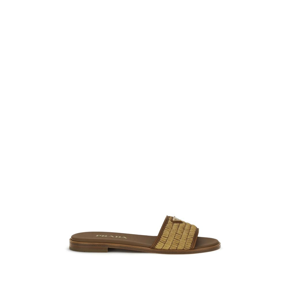 Prada Braune Raffia-Slipper