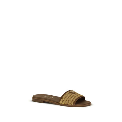 Prada Braune Raffia-Slipper
