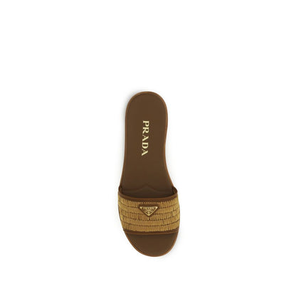 Prada Braune Raffia-Slipper