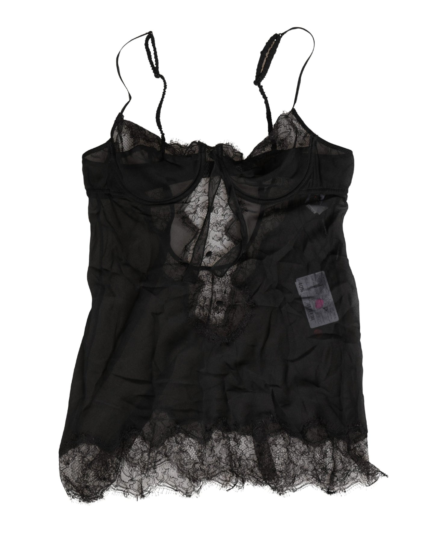 Dolce & Gabbana Schwarzes Seiden-Spitzen-Dessous-Chemise-Oberteil