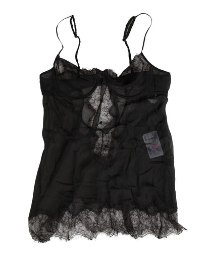 Dolce & Gabbana Schwarzes Seiden-Spitzen-Dessous-Chemise-Oberteil