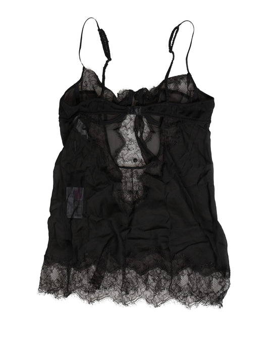 Dolce & Gabbana Schwarzes Seiden-Spitzen-Chemise