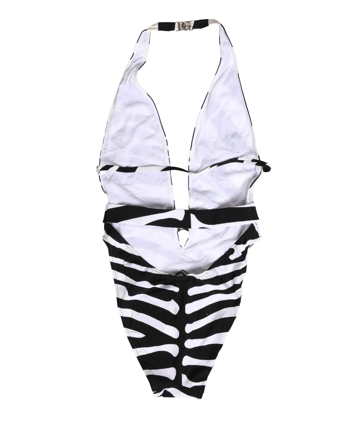 Dolce & Gabbana Schwarz-weißer Zebra-Badeanzug mit tiefem V-Ausschnitt