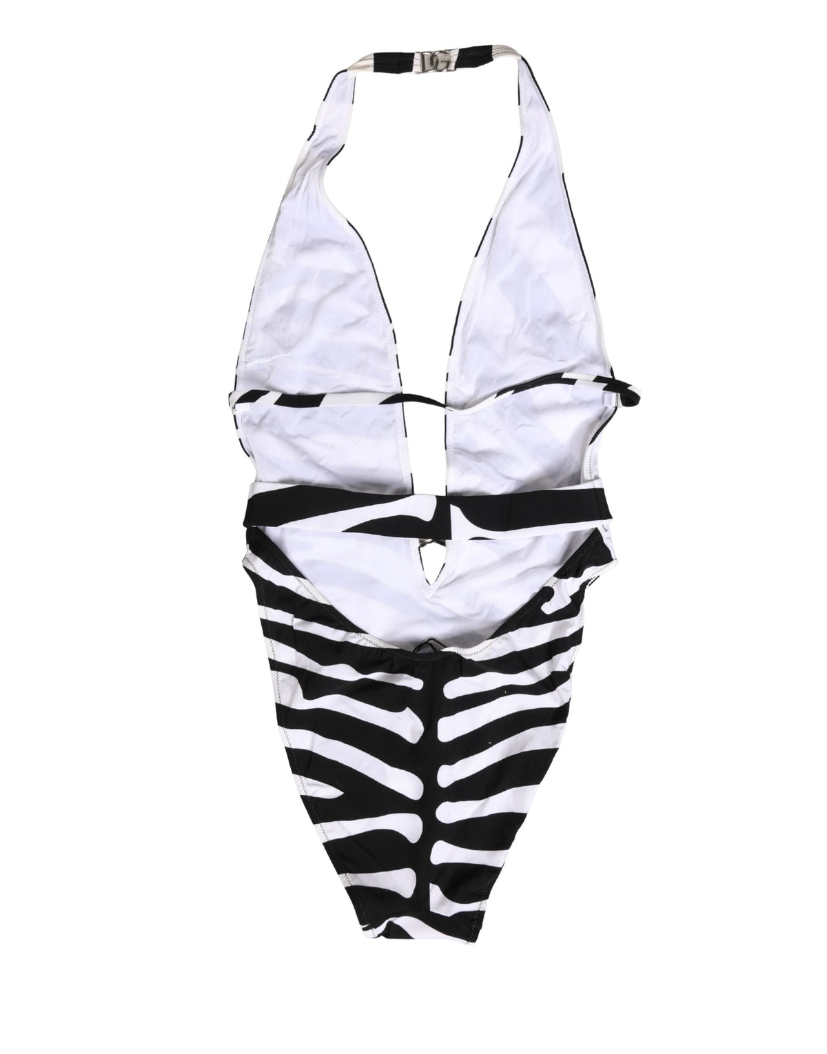 Dolce & Gabbana Costume Intero Zebra Nero e Bianco con Scollo Profondo