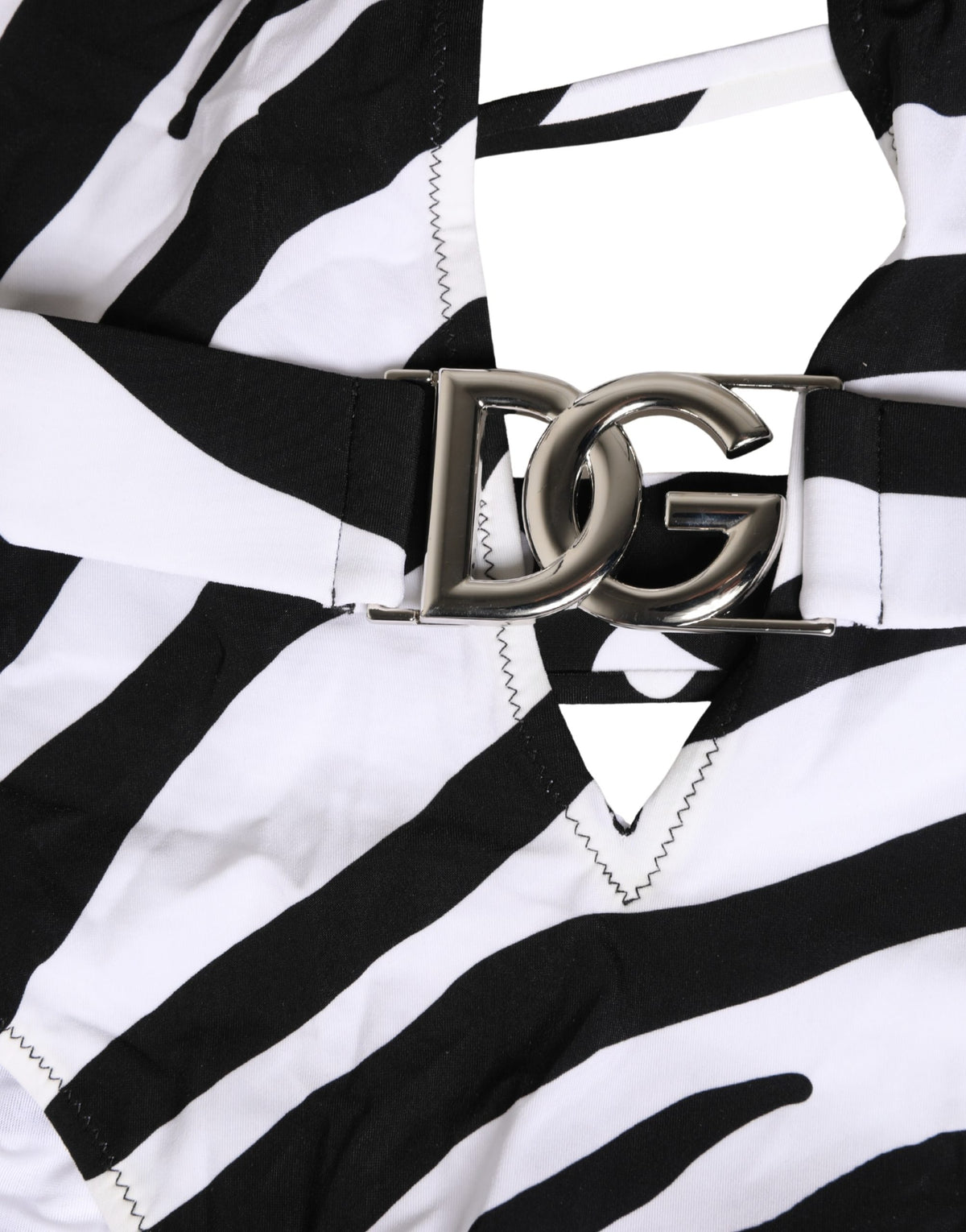 Dolce & Gabbana Costume Intero Zebra Nero e Bianco con Scollo Profondo