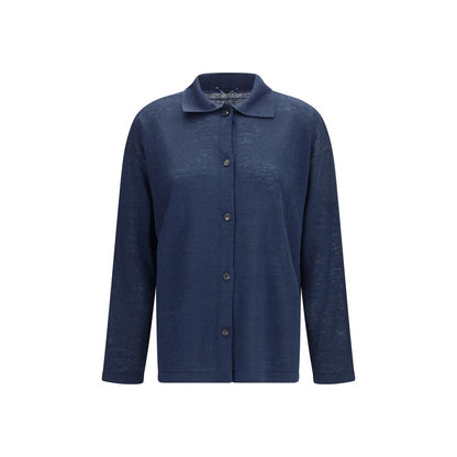 'S Max Mara Blauer Leinenstrickjacke