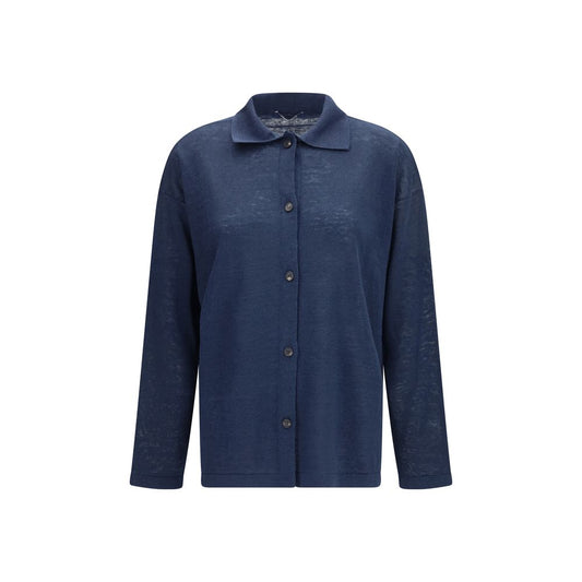 'S Max Mara Blauer Leinenstrickjacke