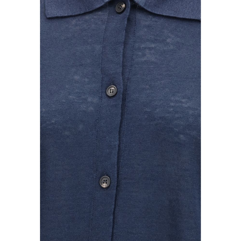 'S Max Mara Blauer Leinenstrickjacke