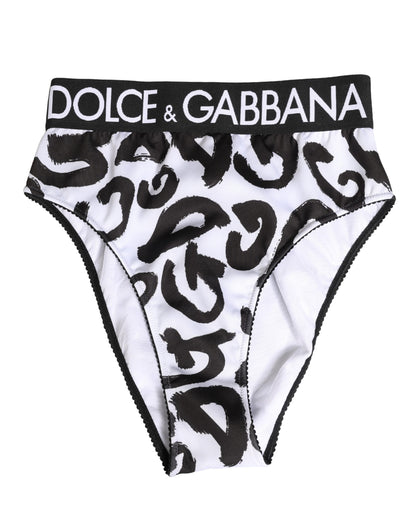 Dolce & Gabbana Schwarzer und weißer grafischer Logo-Slip