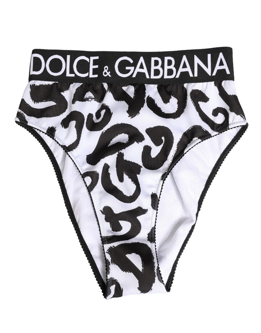 Dolce & Gabbana Schwarzer und weißer grafischer Logo-Slip
