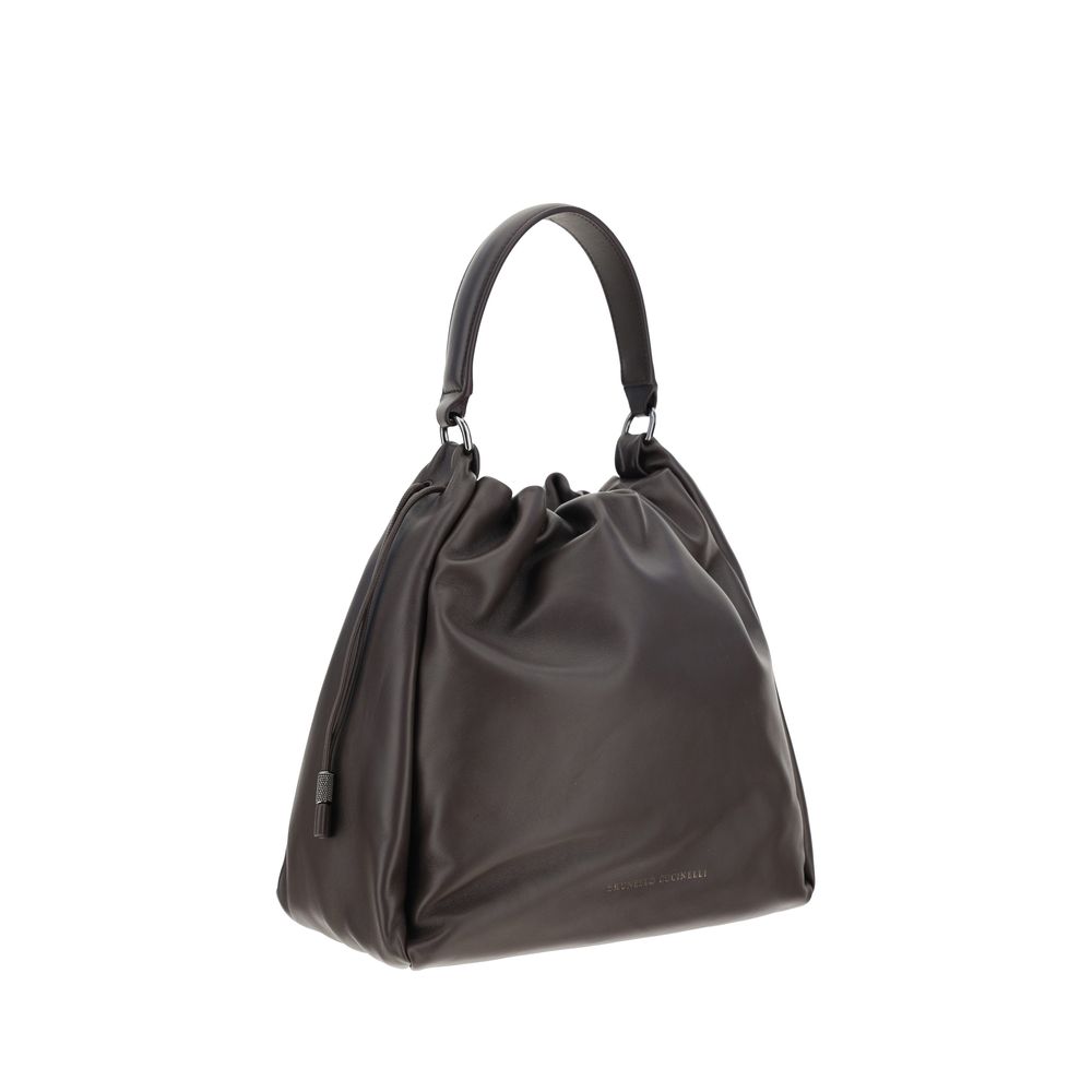Brunello Cucinelli Braune Kalbsleder Bos Taurus Schultertasche