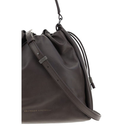 Brunello Cucinelli Braune Kalbsleder Bos Taurus Schultertasche