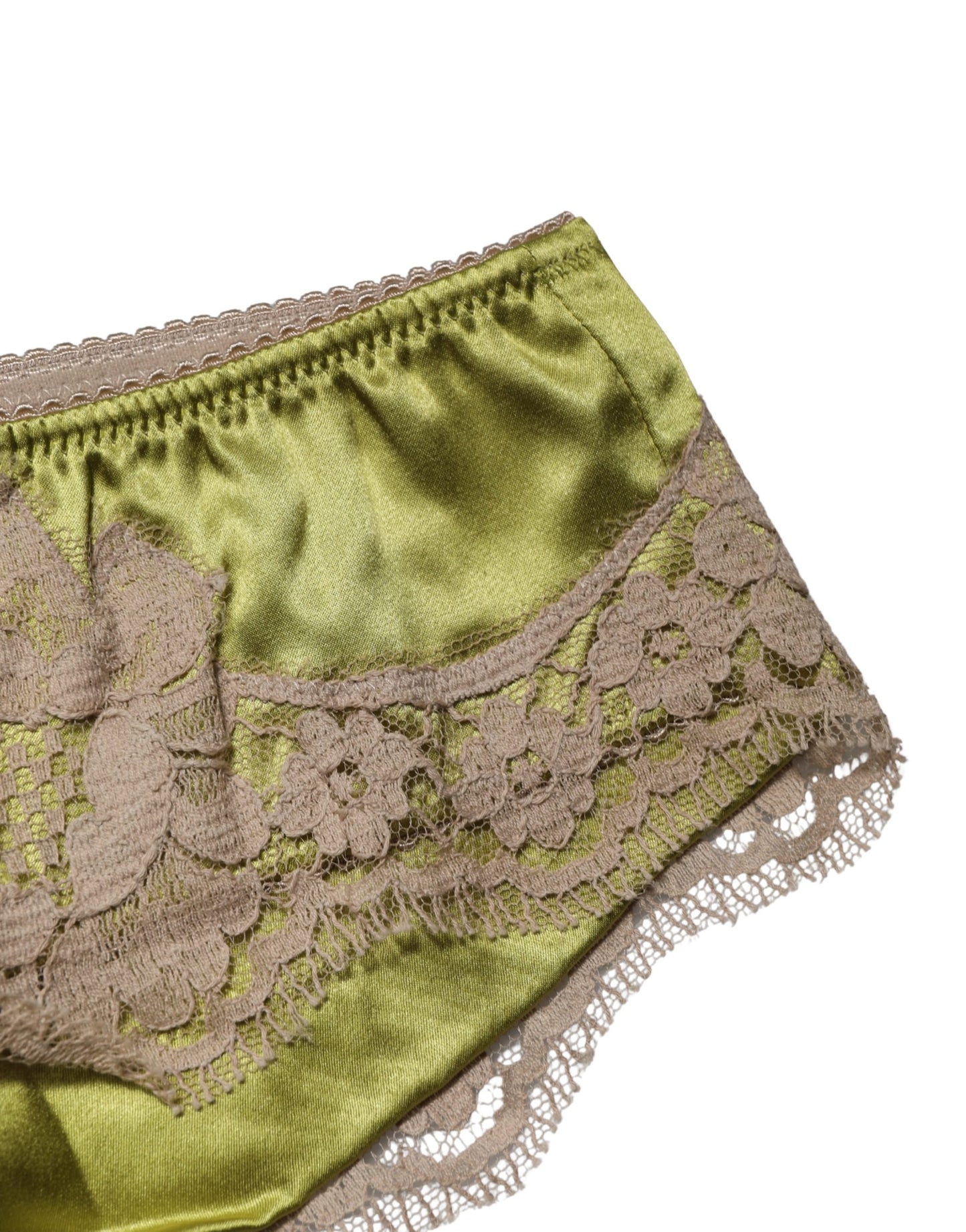 Dolce & Gabbana Unterwäsche Grün Seidensatin Blumen-Spitzen-Slip