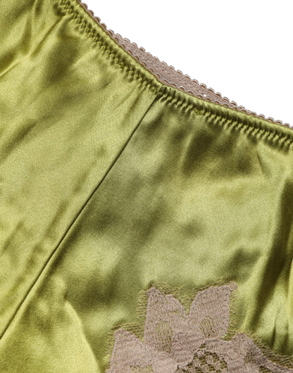 Dolce & Gabbana Unterwäsche Grün Seidensatin Blumen-Spitzen-Slip