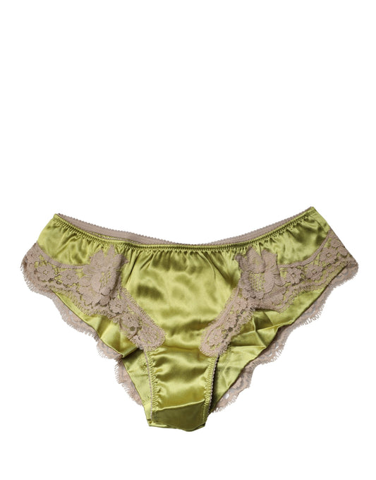 Dolce & Gabbana Slip aus Seidensatin mit floraler Spitze in Grün – Ansicht 1 | Arca Lucia
