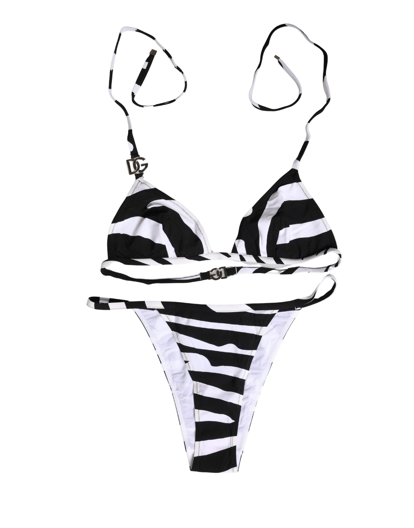 Dolce & Gabbana Bikini-Oberteil und -Unterteil mit schwarzem und weißem Zebramuster