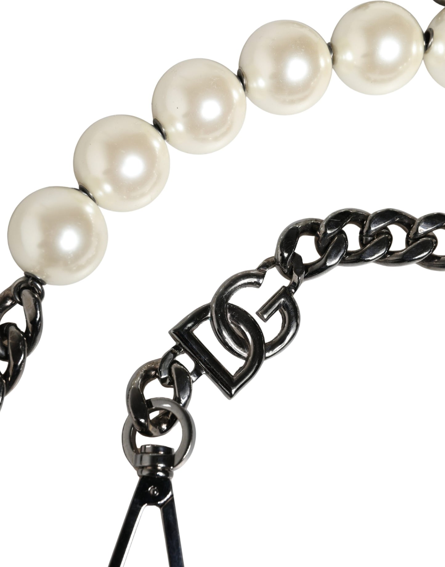 Dolce & Gabbana Weiße Leder-Kette-Taschen-Accessoire Schultergurt mit Silberkette