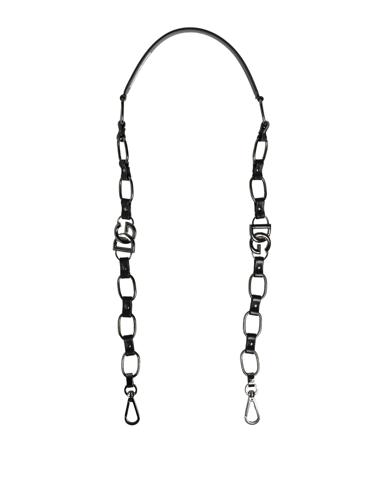 Dolce & Gabbana Schwarzer Leder-Schultergurt mit silberner Kette