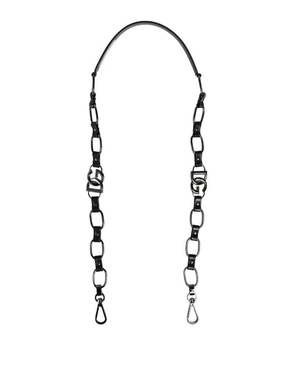 Dolce & Gabbana Schwarzer Leder-Schultergurt mit silberner Kette