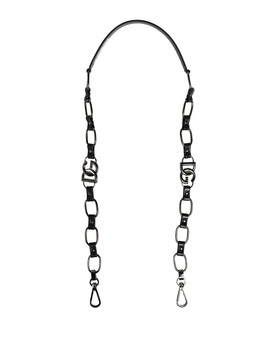 Dolce & Gabbana Schwarzer Leder-Schultergurt mit silberner Kette