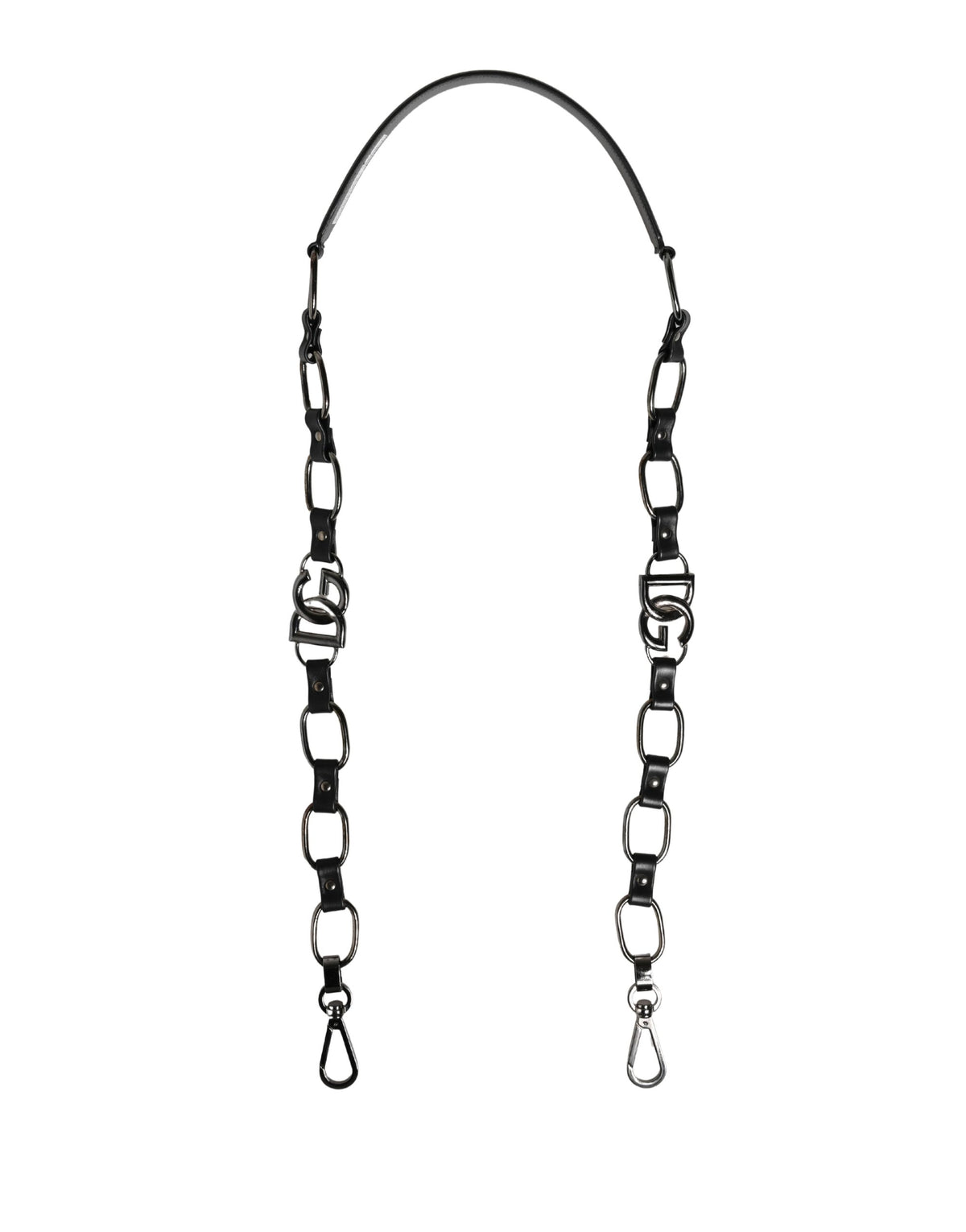Dolce & Gabbana Schwarzer Leder-Schultergurt mit Silberkette