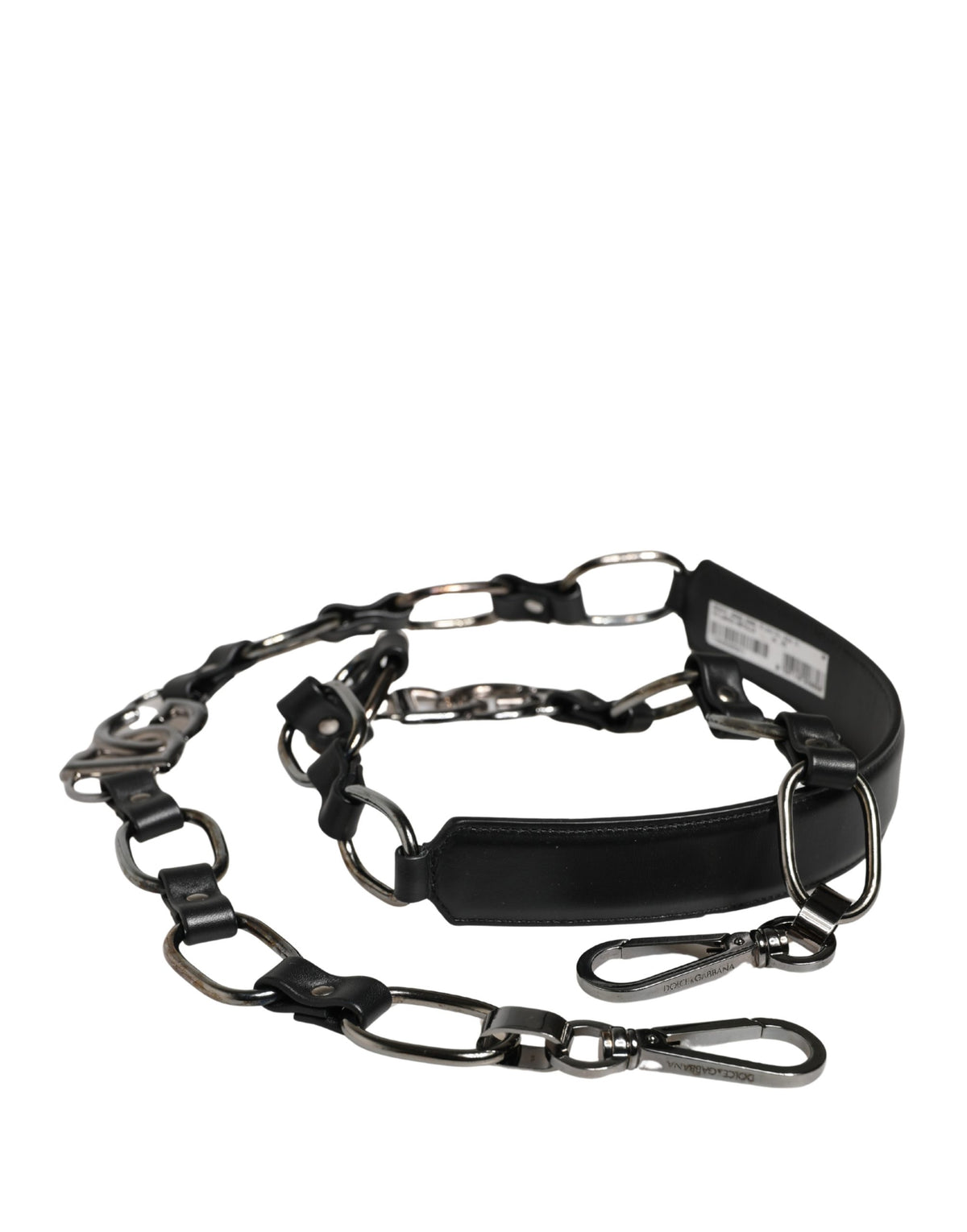 Dolce & Gabbana Schwarzer Leder-Schultergurt mit Silberkette