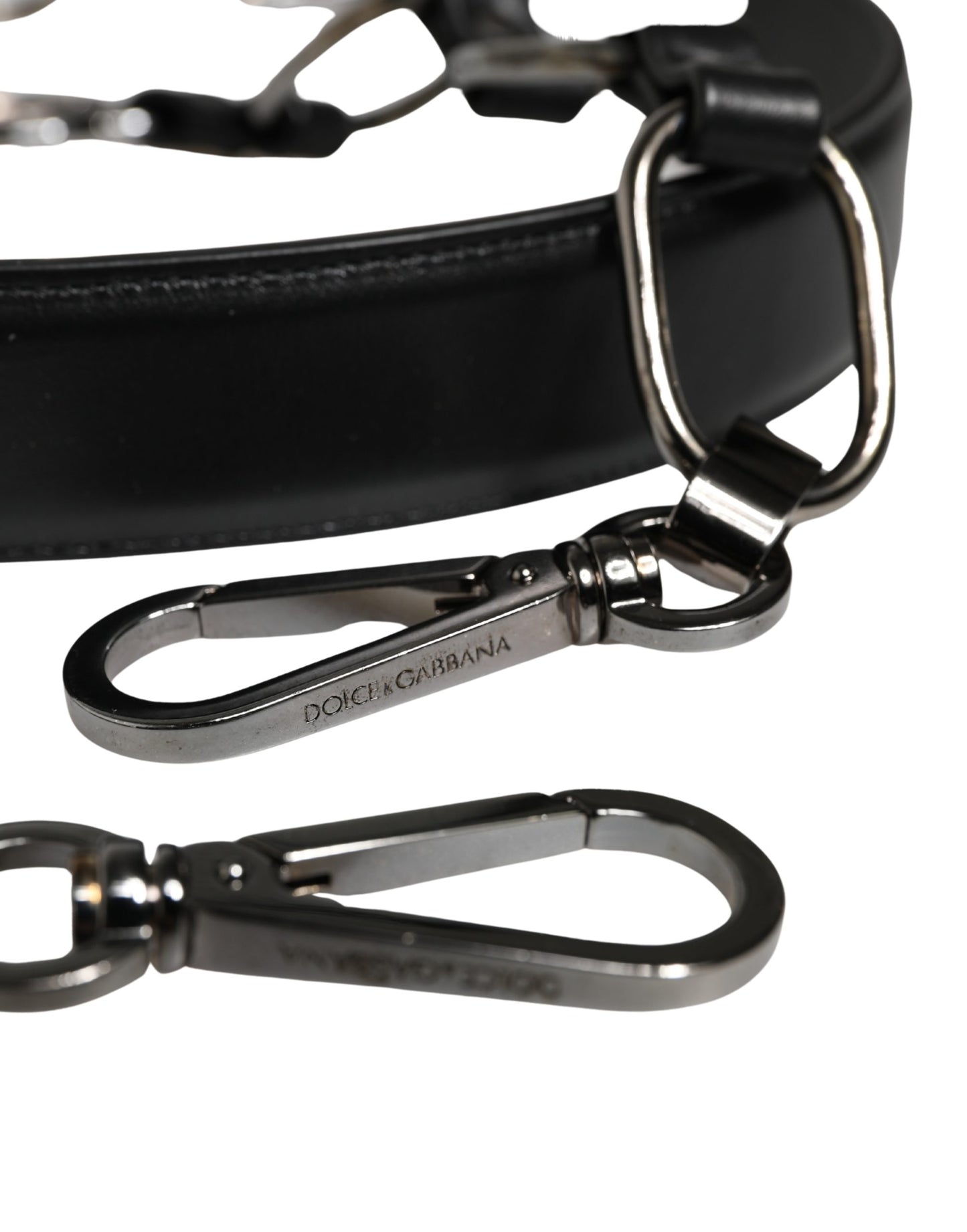 Dolce & Gabbana Schwarzer Leder-Schultergurt mit silberner Kette