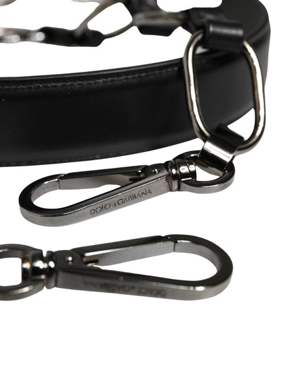 Dolce & Gabbana Schwarzer Leder-Schultergurt mit silberner Kette