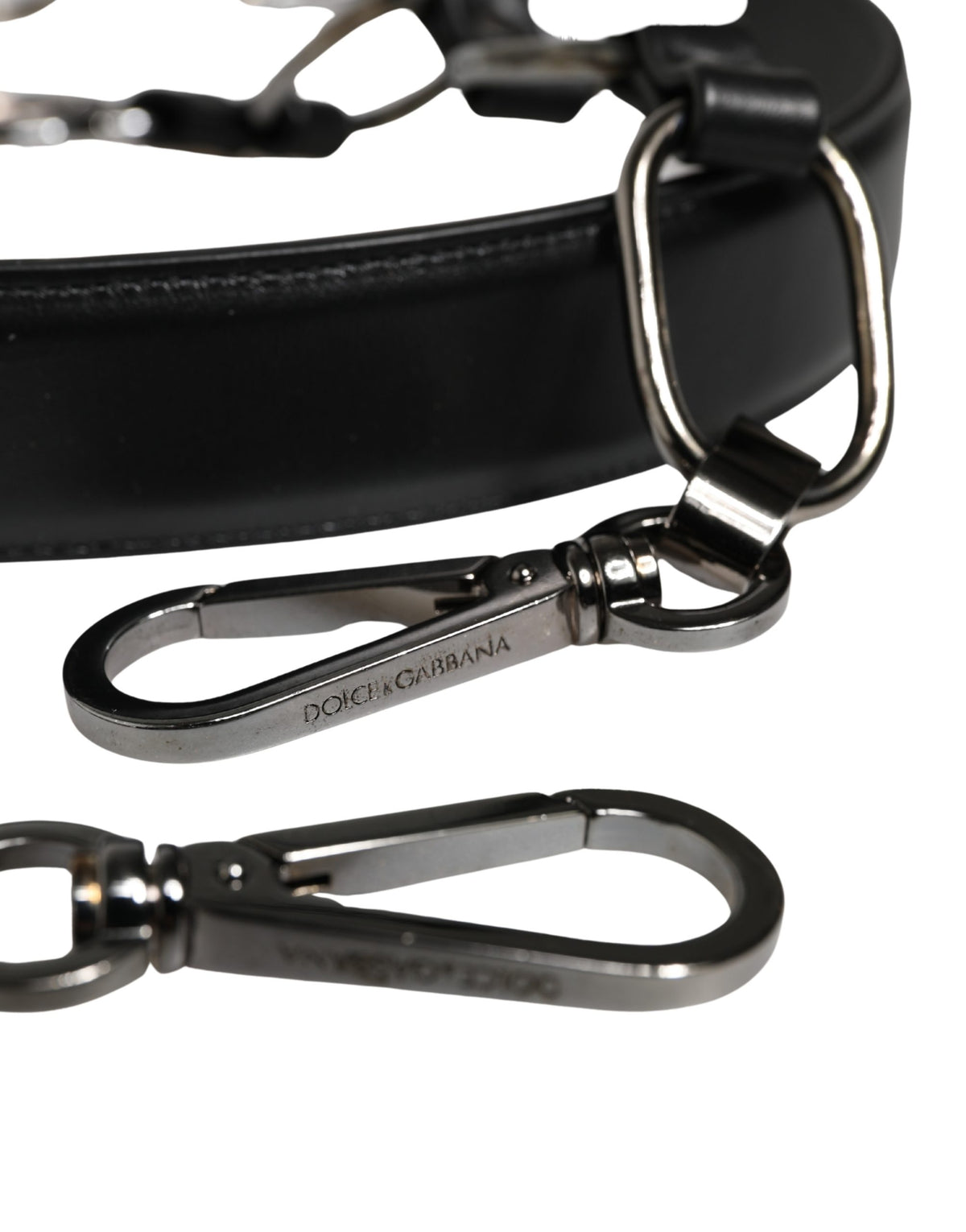 Dolce & Gabbana Schwarzer Leder-Schultergurt mit Silberkette