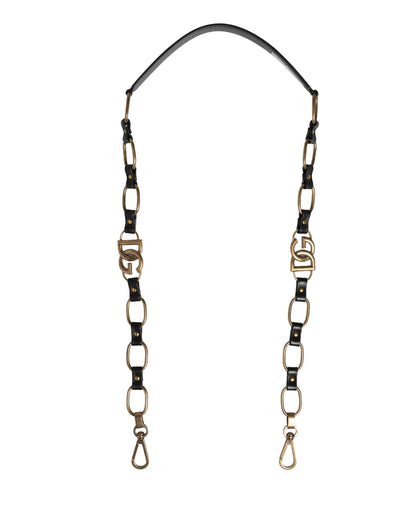 Dolce & Gabbana Schwarzer Leder-Schultergurt mit Goldkette